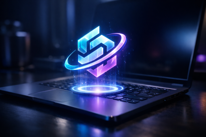 free-ai-logo-generator A modern laptop screen displaying a completely free AI logo generator interface with no sign-up required.